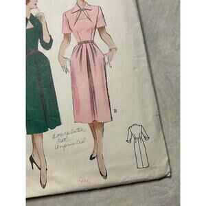 Vintage 1950's Vogue Pattern #7353 One Piece Flare Skirt Dress Size 16